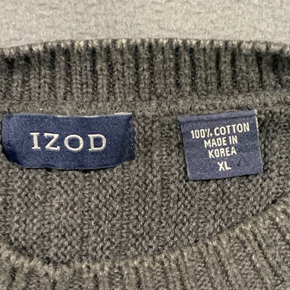 IZOD Sweater Mens XL Charcoal Gray Ribbed Knit 100% Cotton Crew Neck Pullover